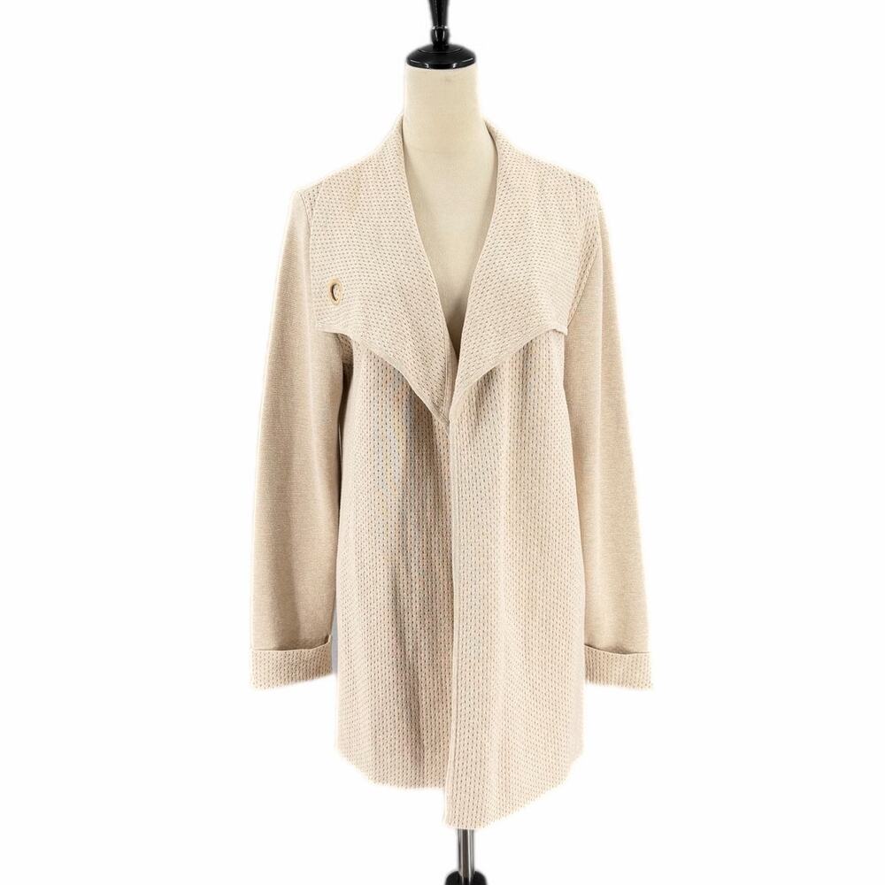 Marla Wynne Cream Open Long Classic Layering Neutral Simple Minimalist Cardigan